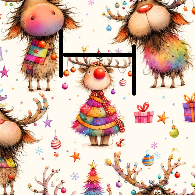 Reindeer Christmas Printed Faux Leather Sheet FeeFiFauxLeather