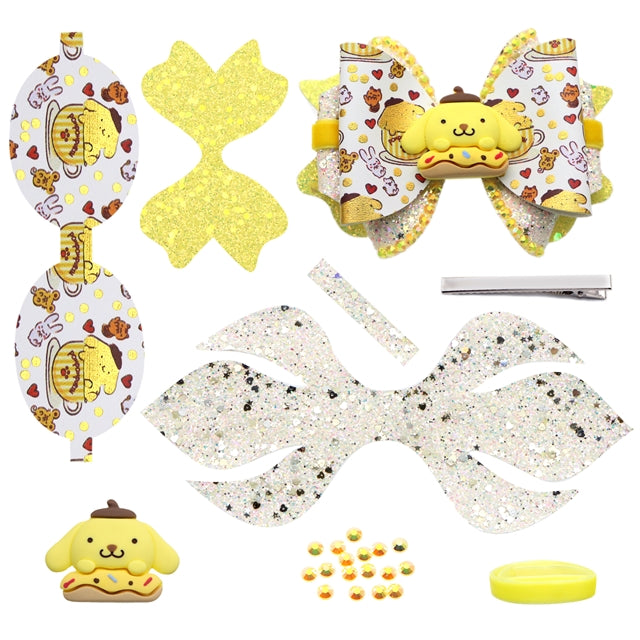 Yellow Dog Printed Faux Leather Pre-Cut Bow Includes Centerpiece