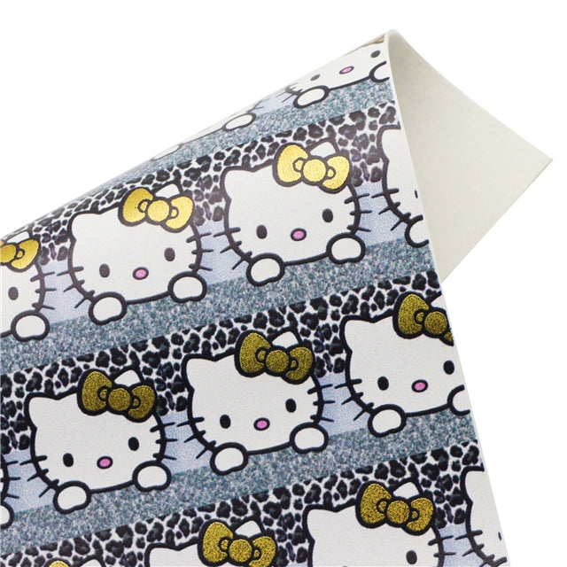 Cute Cat Gold Foil Printed Faux Leather Sheet Bright colors