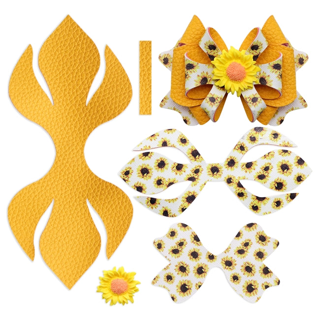 Sunflower Printed Faux Leather Pre-Cut Bow FeeFiFauxLeather