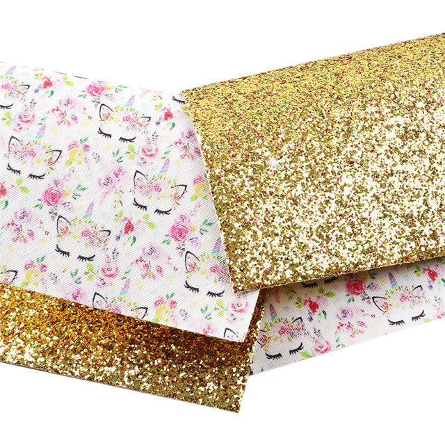 Unicorn Glitter Double Pattern Faux Leather Sheet FeeFiFauxLeather