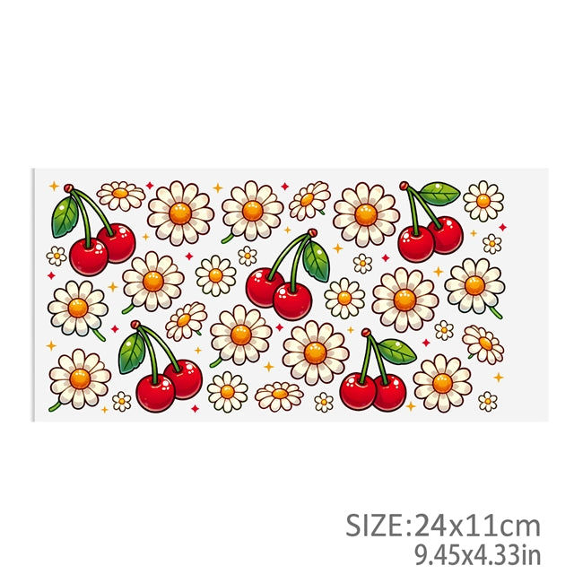 Cherry and Daisy UV DTF Cup Wrap – Easy Cup Wrap for Tumblers & Projects FeeFiFauxLeather
