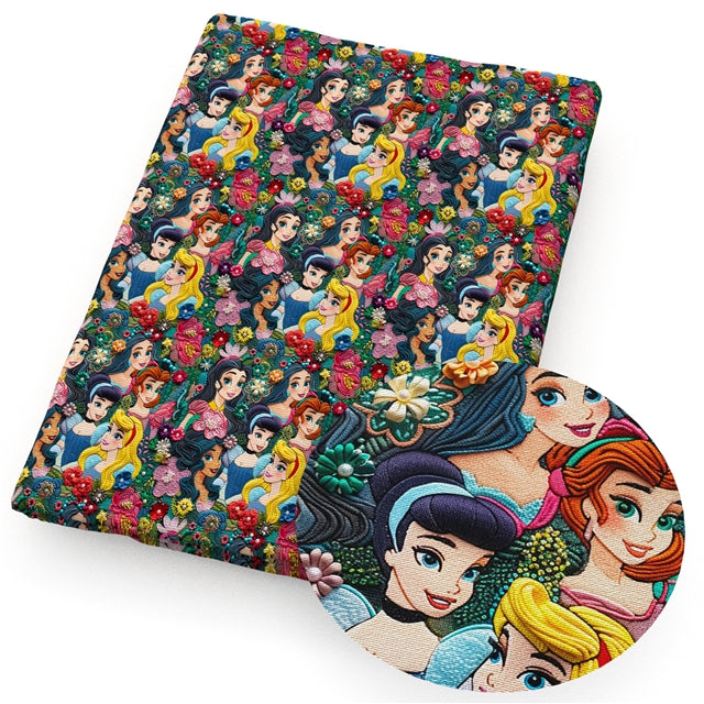 Princesses Printed Faux Leather Sheet Litchi has a pebble like feel with bright colors