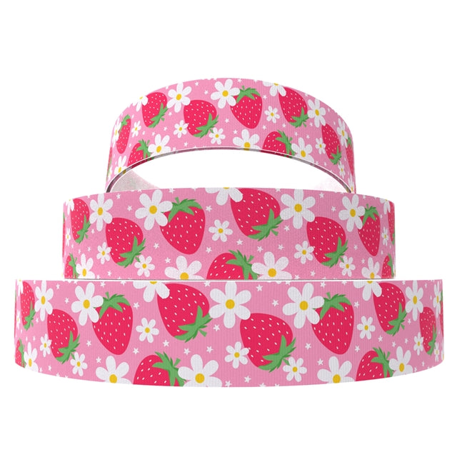 Strawberry 1 Yard 1 1/2 Inch Wide Printed Grosgrain Ribbon FeeFiFauxLeather