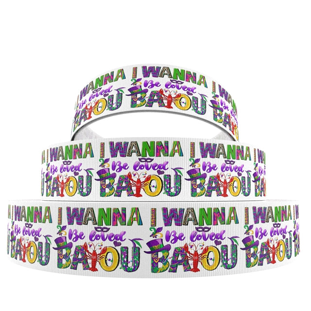 Mardi Gras 1 Yard Printed Grosgrain Ribbon 1 1/2 inch wide
