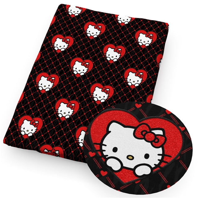 Cute Cat Litchi Printed Faux Leather Sheet Litchi has a pebble like feel with bright colors