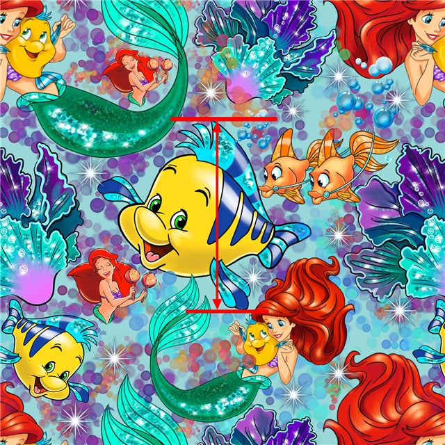 Ariel Little Mermaid Printed Faux Leather Sheet Litchi has a pebble like feel with bright colors