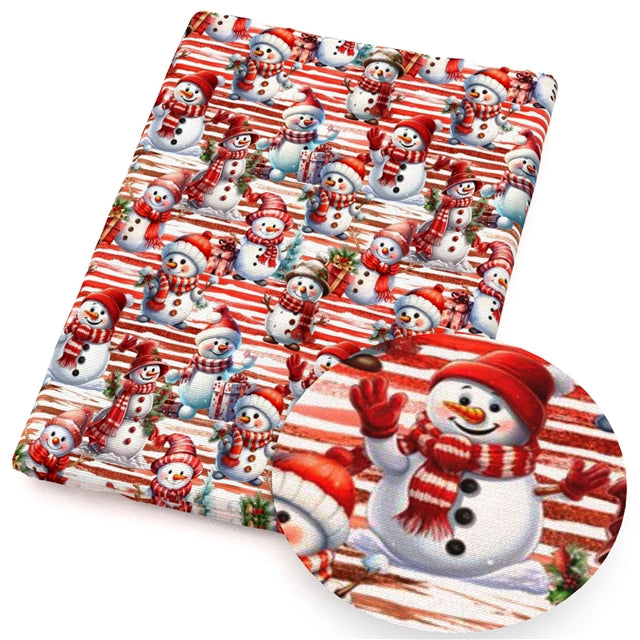 Snowman Christmas Printed Faux Leather Sheet FeeFiFauxLeather