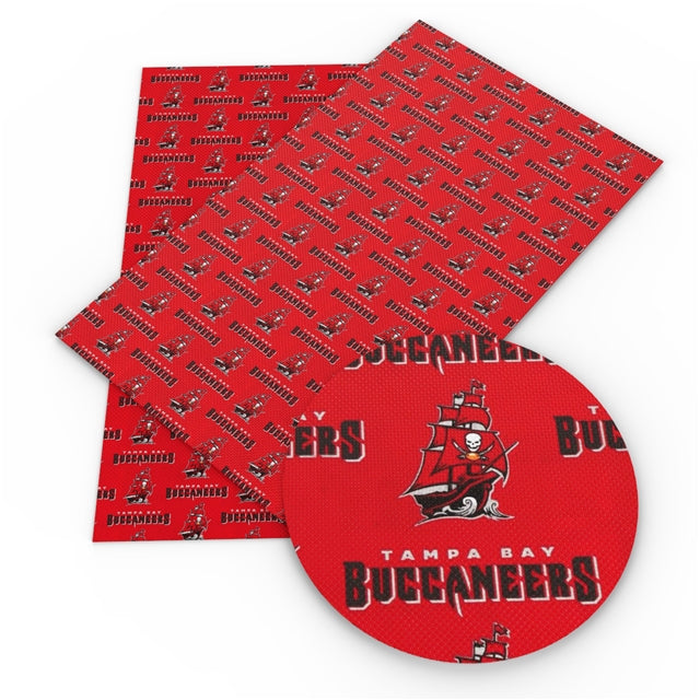 Buccaneers Football Litchi Printed Faux Leather Sheet Litchi has a pebble like feel with bright colors