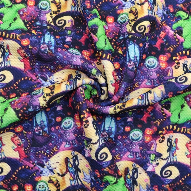 Nightmare Before Christmas Halloween Printed Textured Liverpool/ Bullet Fabric with a textured feel