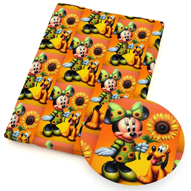 Mouse and Sunflowers Printed Faux Leather Sheet FeeFiFauxLeather