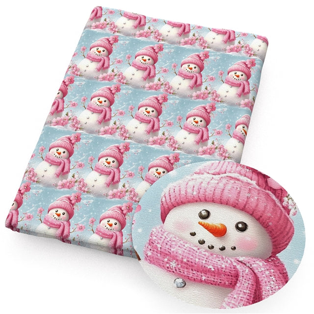 Christmas Pink Snowman Textured Liverpool/ Bullet Fabric