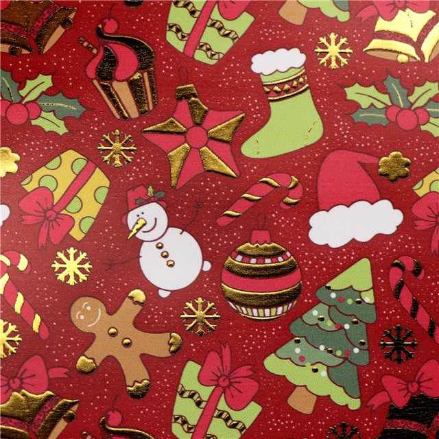Christmas Plaid Gold Foil Printed Faux Leather Sheet FeeFiFauxLeather