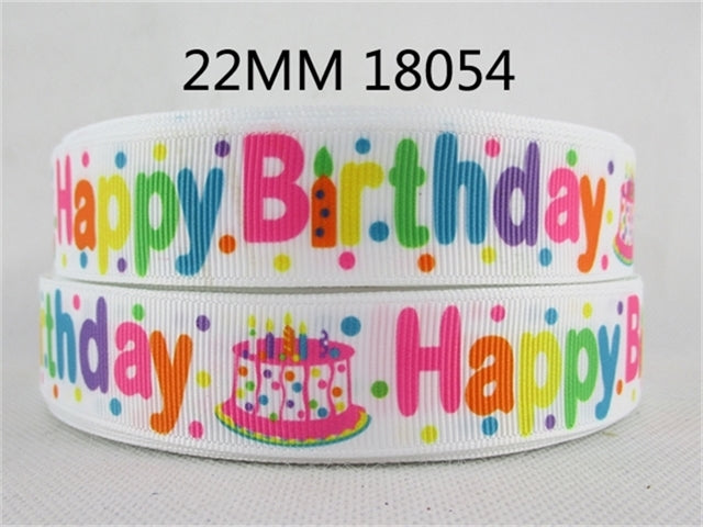 Happy Birthday 1 Yard Printed Grosgrain Ribbon 1 1/2 inch wide FeeFiFauxLeather