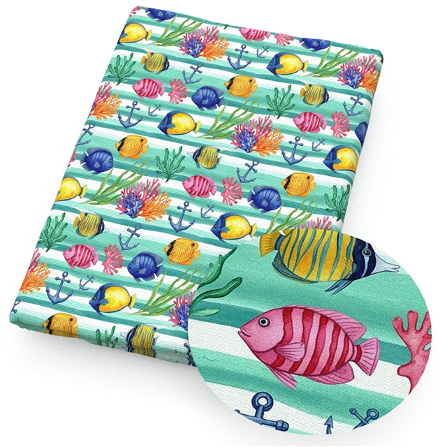 Fish Sea Printed Faux Leather Sheet FeeFiFauxLeather