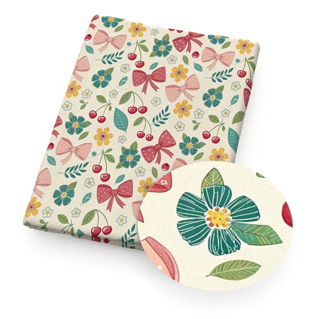 Flowers and Bows Printed Faux Leather Sheet