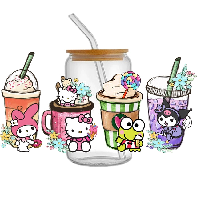 Cute Cat UV DTF Glass Can Wrap for 16 oz Libbey Glass, Permanent and Ready to Apply, UV dtf Cup Wrap ready to ship, Glass Can Wrap