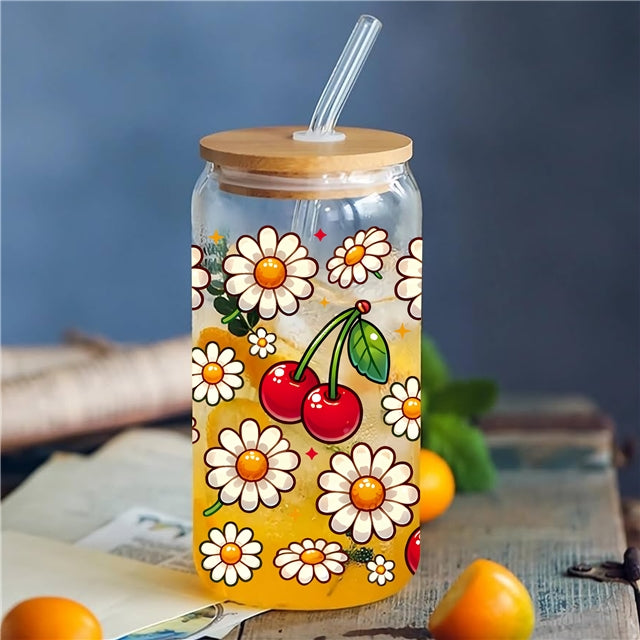 Cherry and Daisy UV DTF Cup Wrap – Easy Cup Wrap for Tumblers & Projects FeeFiFauxLeather