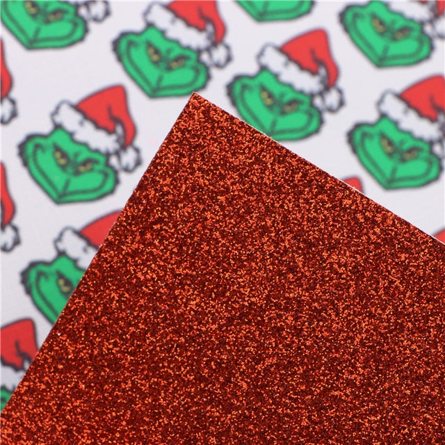 The Grinch Christmas Glitter Double Sided Pattern Faux Leather Sheet