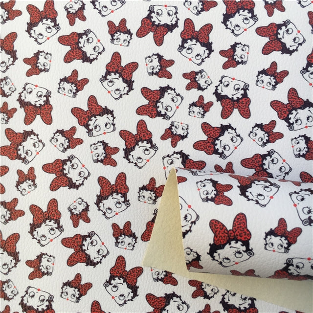 Betty Boop Litchi Printed Faux Leather Sheet Litchi has a pebble like feel with bright colors