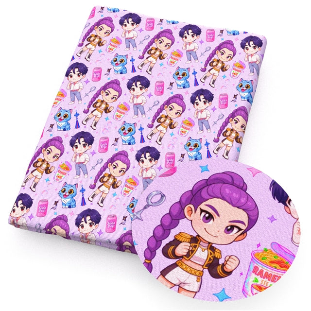 K-Pop Huntrix Faux Leather Sheet – Cartoon Character Smooth Material for DIY Accessories FeeFiFauxLeather