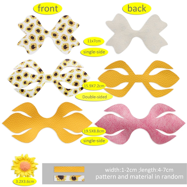 Sunflower Printed Faux Leather Pre-Cut Bow FeeFiFauxLeather