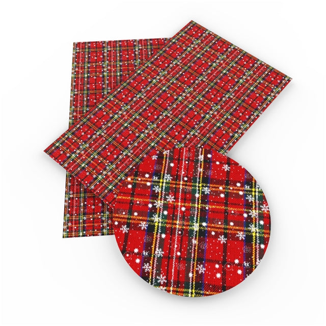 Red Christmas Plaid Smooth Printed Faux Leather Sheet FeeFiFauxLeather