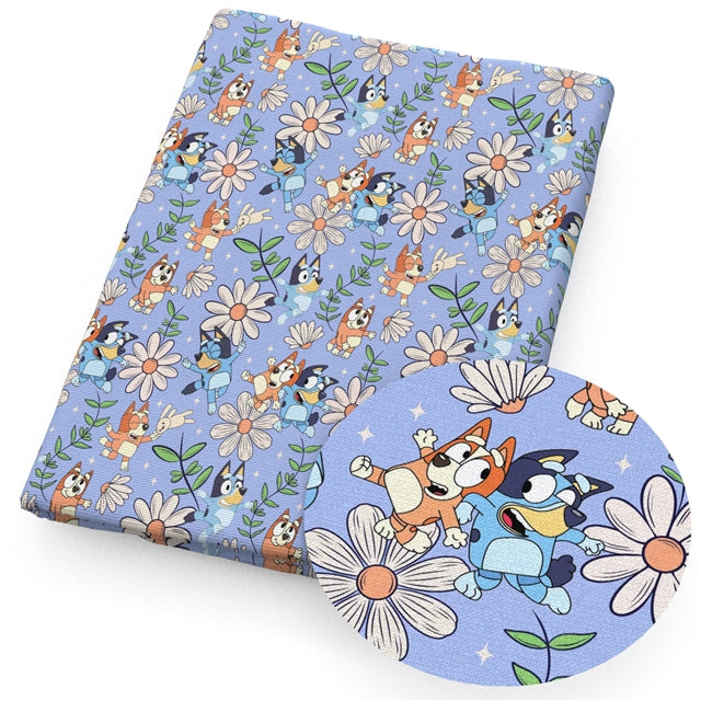 Blue Dog Daisies Printed Fabric