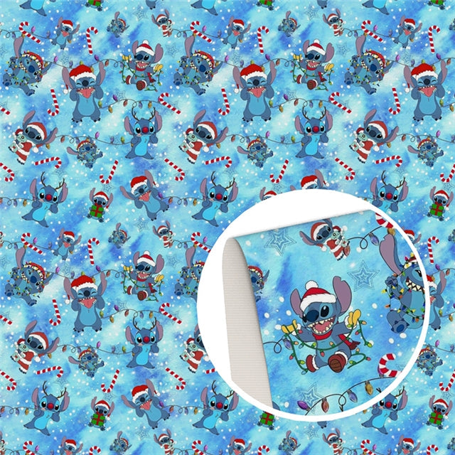 Blue Alien Christmas Printed Fabric FeeFiFauxLeather