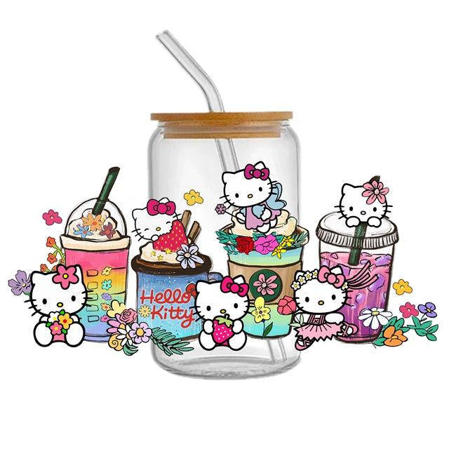 Cute Cat UV DTF Glass Can Wrap for 16 oz Libbey Glass, Permanent and Ready to Apply, UV dtf Cup Wrap ready to ship, Glass Can Wrap