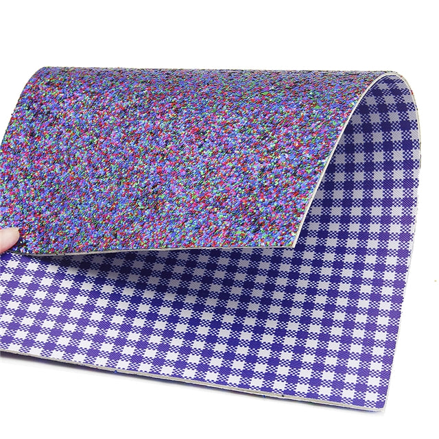Purple and White Gingham Glitter Double Pattern Faux Leather Sheet FeeFiFauxLeather