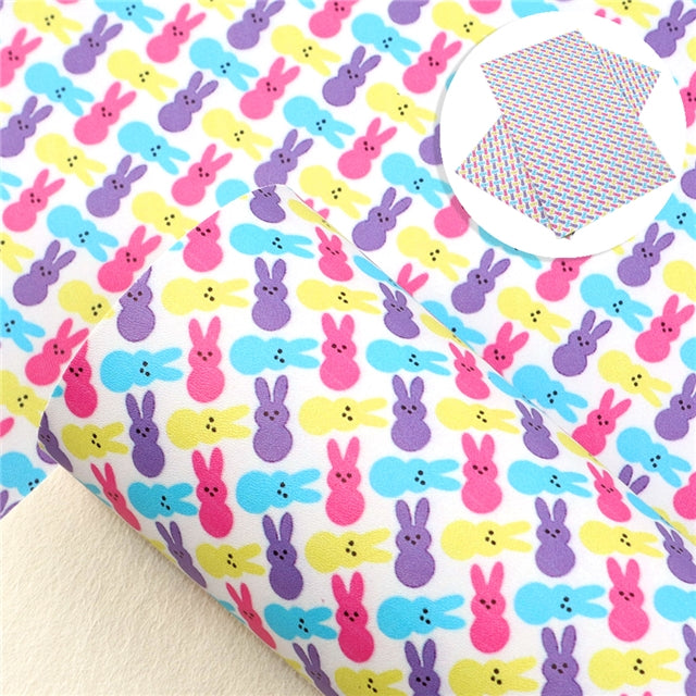 Easter Peeps Rabbits Litchi Printed Faux Leather Sheet FeeFiFauxLeather