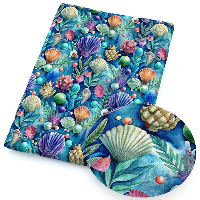 Ocean Under the Sea Seashells Printed Faux Leather Sheet FeeFiFauxLeather