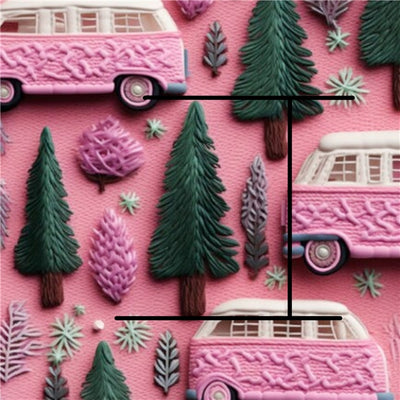 Pink Van with Trees Litchi Printed Faux Leather Sheet Litchi has a pebble like feel with bright colors