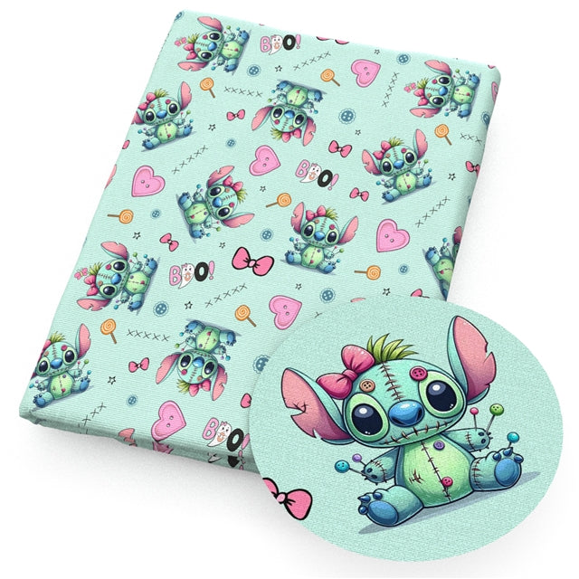 Blue Alien Bullet Printed Fabric FeeFiFauxLeather