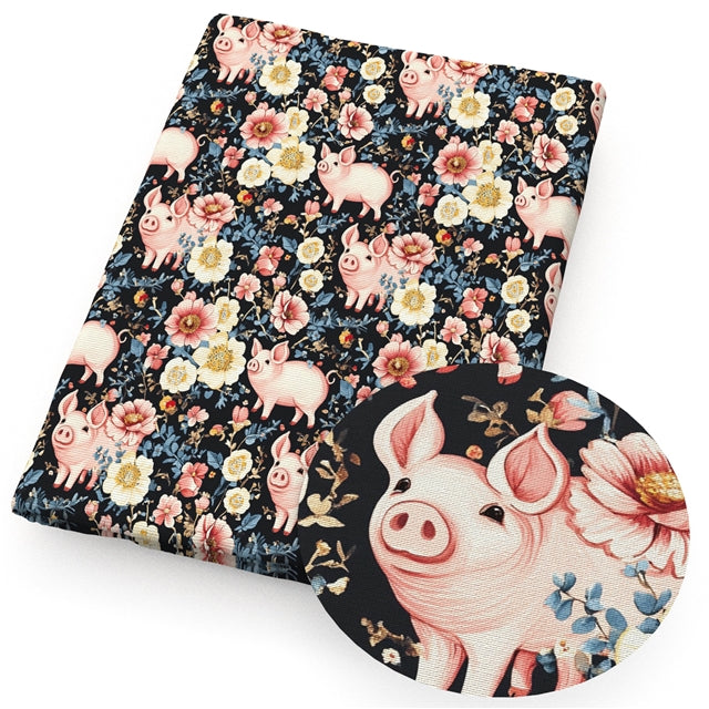 Pig Floral Printed Faux Leather Sheet