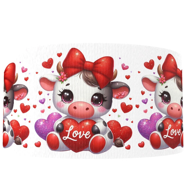 Valentine Cow 1 Yard Printed Grosgrain Ribbon