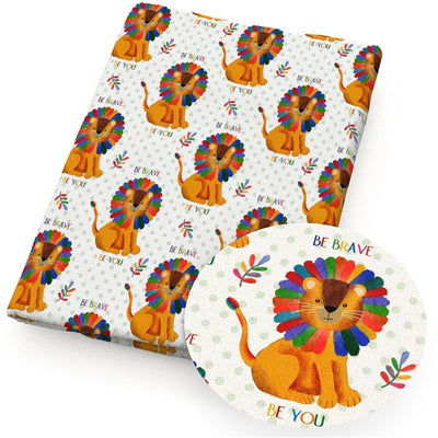 The Lion King Litchi Printed Faux Leather Sheet Litchi has a pebble like feel with bright colors