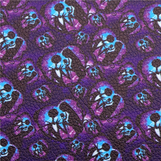 Nightmare Before Christmas Halloween Litchi Printed Faux Leather Sheet Litchi has a pebble like feel with bright colors