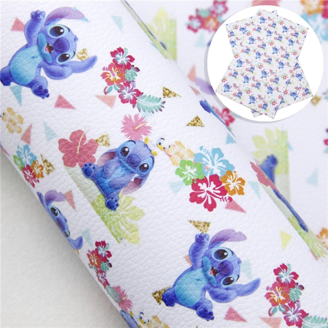 Blue Alien Printed Faux Leather Sheet