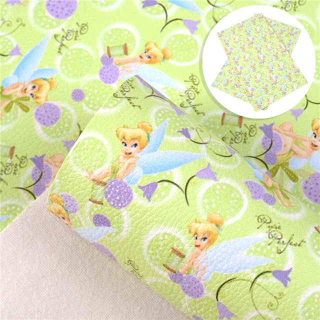 Tinkerbell Litchi Printed Faux Leather Sheet Litchi has a pebble like feel with bright colors