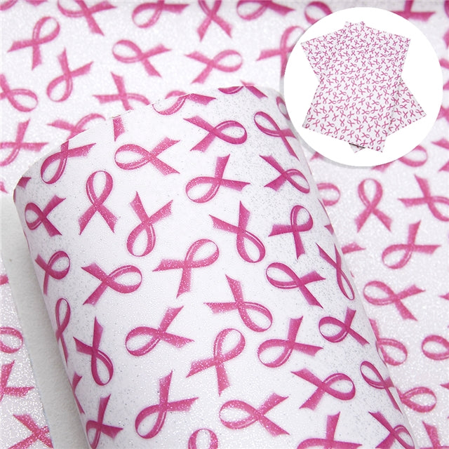 Breast Cancer Ribbon Litchi Printed Faux Leather Sheet