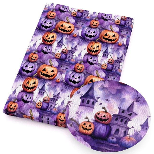 Halloween Pumpkins Printed Faux Leather Sheet FeeFiFauxLeather