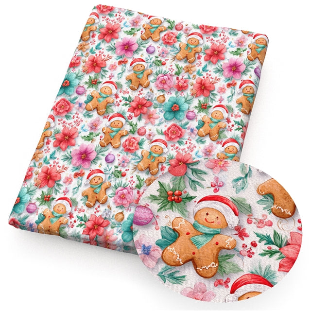 Gingerbread Christmas Faux Leather Sheet – Cartoon Character Smooth Material for DIY Accessories FeeFiFauxLeather