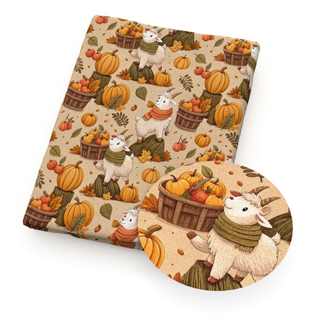 Fall Pumpkins Goat Printed Faux Leather Sheet