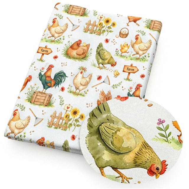 Chickens Farm Printed Faux Leather Sheet FeeFiFauxLeather