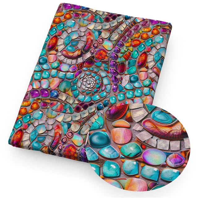 Boho Mosaic Stones Printed Faux Leather Sheet FeeFiFauxLeather