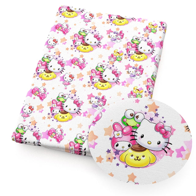 Cute Cat Printed Faux Leather Sheet Litchi has a pebble like feel with bright colors