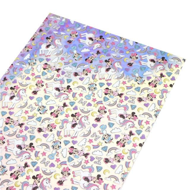 Mouse and Unicorns Holographic Printed Faux Leather Print Sheet