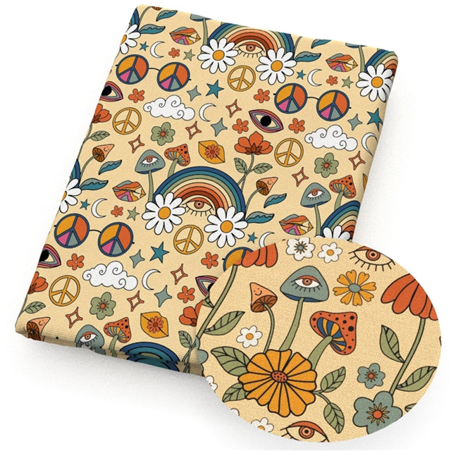 Mushrooms Peace Faux Leather Sheet – Cartoon Character Smooth Material for DIY Accessories FeeFiFauxLeather